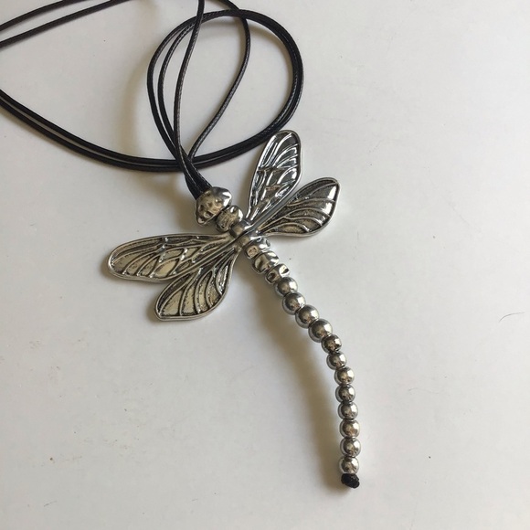 LAST 1! NEW Dragonfly Statement Necklace Movable Wings Gardener Black Cord Lucky - Picture 3 of 16